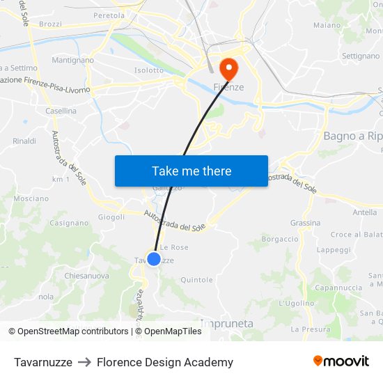 Tavarnuzze to Florence Design Academy map