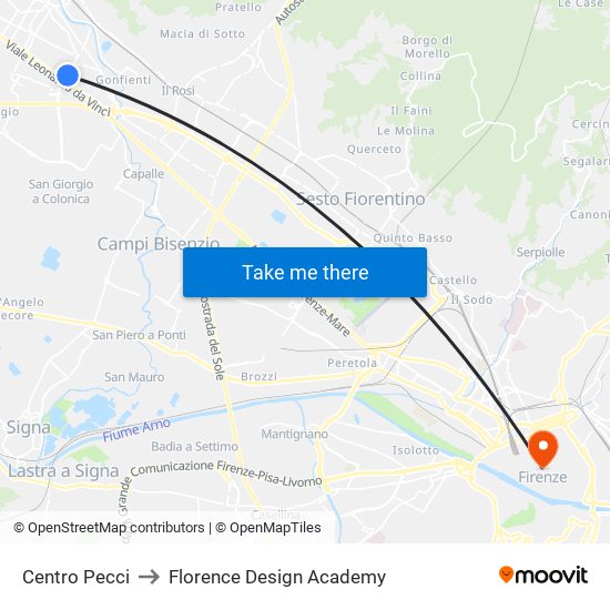 Centro Pecci to Florence Design Academy map