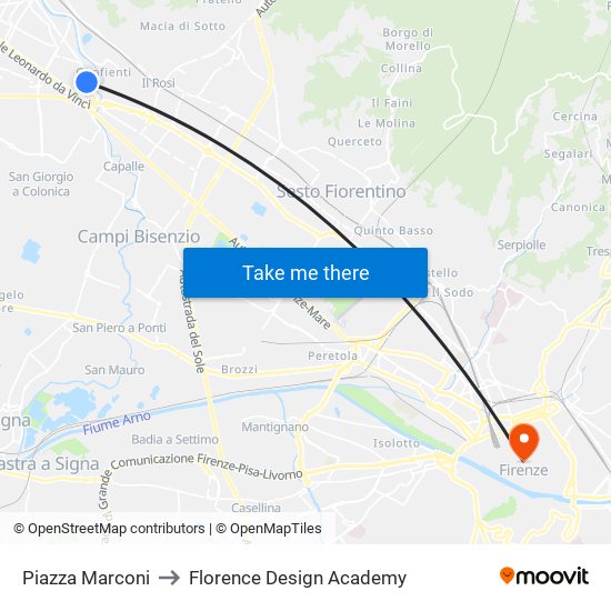 Piazza Marconi to Florence Design Academy map