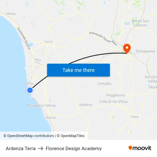 Ardenza Terra to Florence Design Academy map