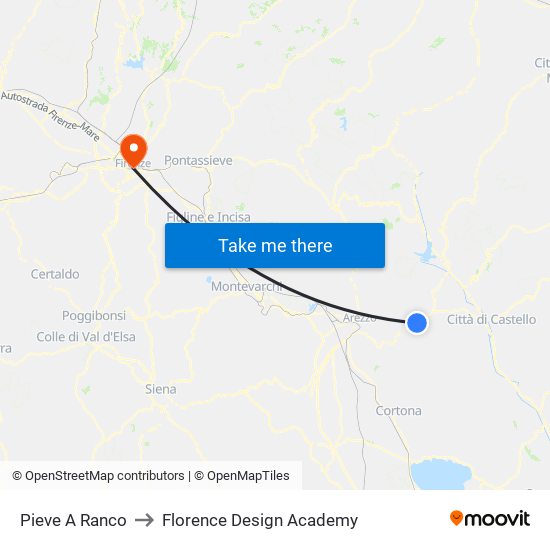 Pieve A Ranco to Florence Design Academy map