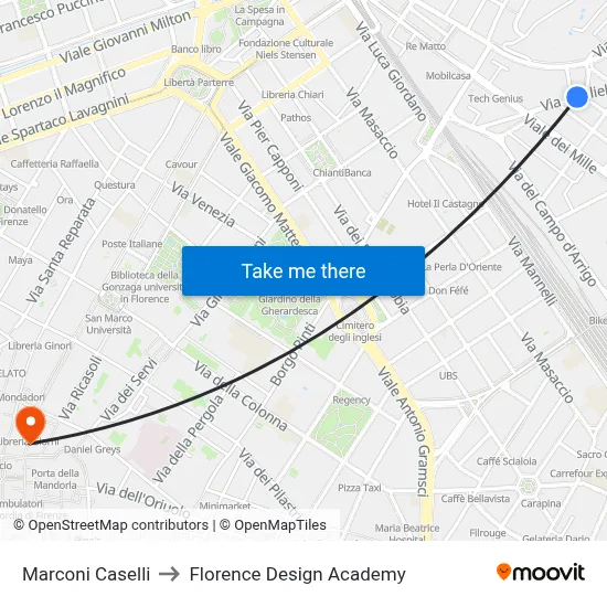Marconi Caselli to Florence Design Academy map