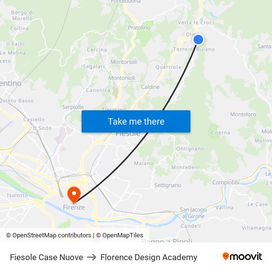 Fiesole Case Nuove to Florence Design Academy map