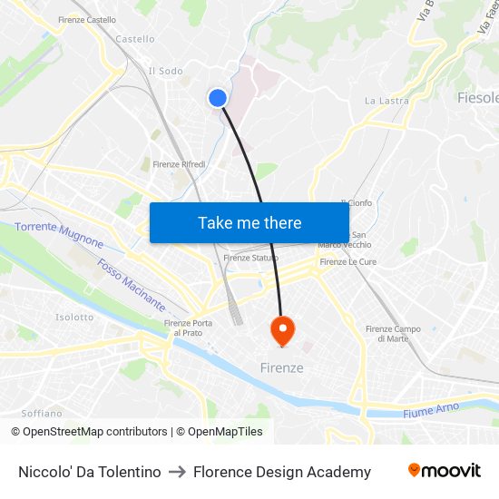 Niccolo' Da Tolentino to Florence Design Academy map