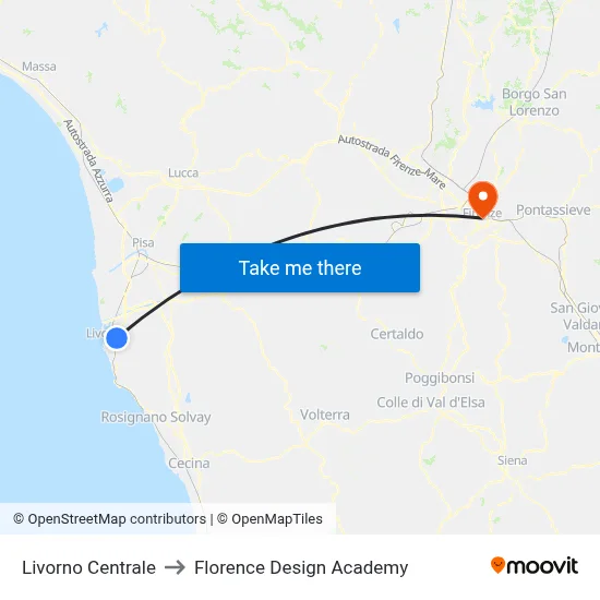 Livorno Central to Florence Design Academy map