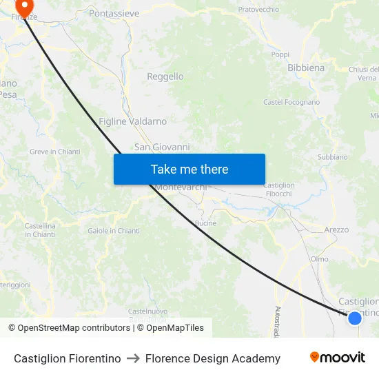 Castiglion Fiorentino to Florence Design Academy map