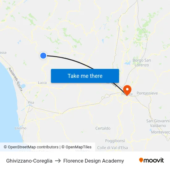 Ghivizzano-Coreglia to Florence Design Academy map