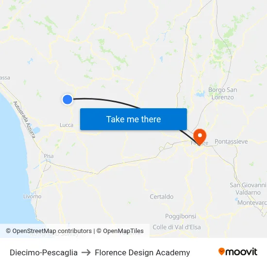 Diecimo-Pescaglia to Florence Design Academy map