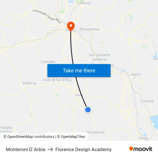 Monteroni D'Arbia to Florence Design Academy map