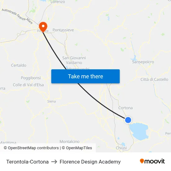 Terontola-Cortona to Florence Design Academy map