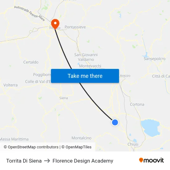 Torrita di Siena to Florence Design Academy map