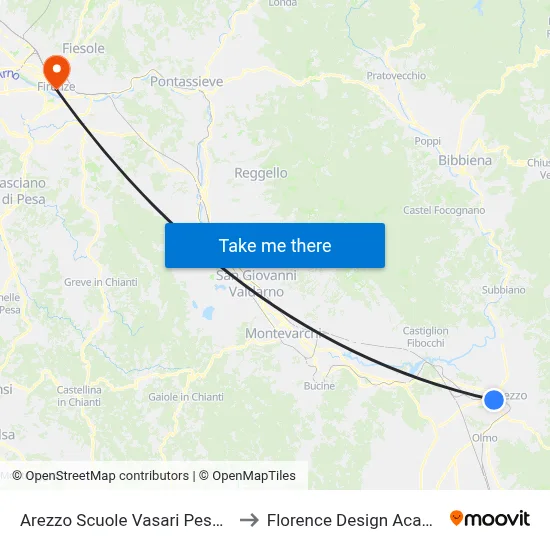 Arezzo Vasari Pescaiola Schools to Florence Design Academy map