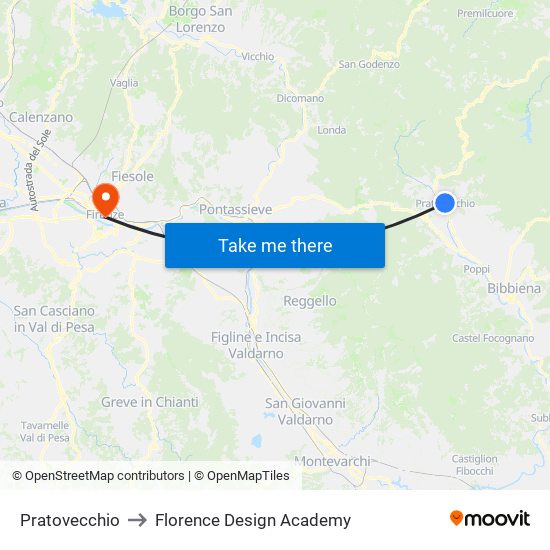 Pratovecchio to Florence Design Academy map
