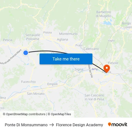 Monsummano Bridge to Florence Design Academy map