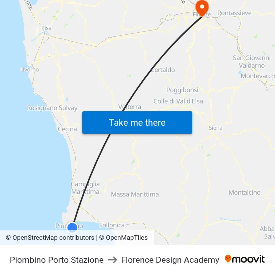 Piombino Port Station to Florence Design Academy map