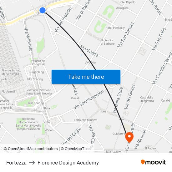 Fortezza to Florence Design Academy map