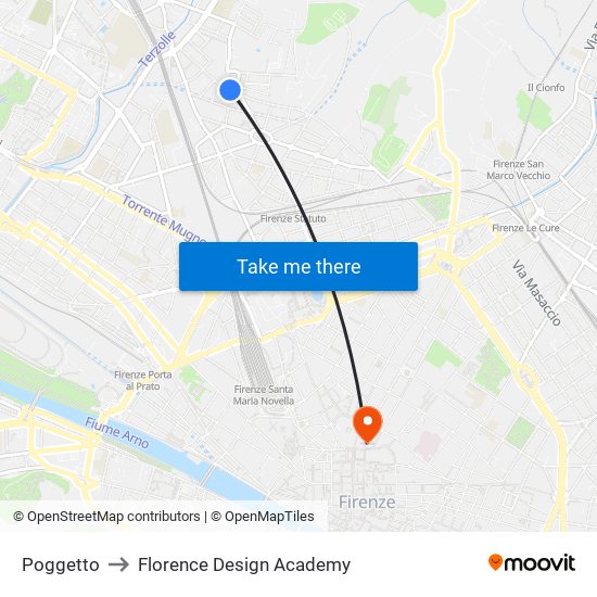 Poggetto to Florence Design Academy map