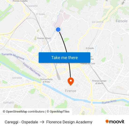 Careggi - Ospedale to Florence Design Academy map