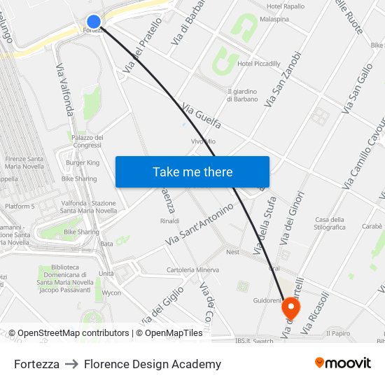 Fortezza to Florence Design Academy map