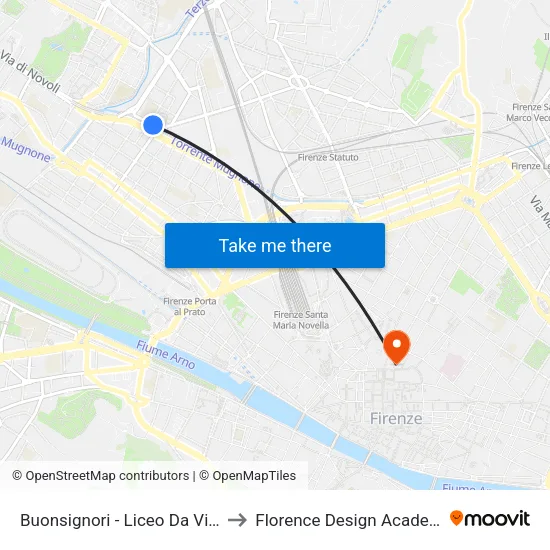 Buonsignori - Liceo Da Vinci to Florence Design Academy map