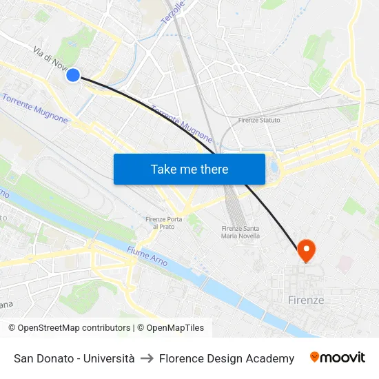 San Donato - Università to Florence Design Academy map