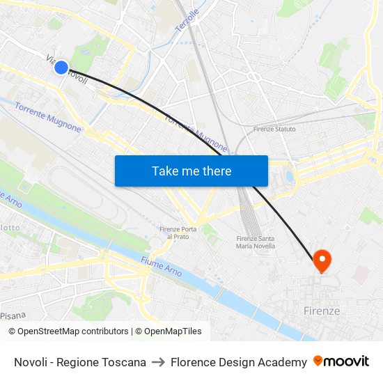 Novoli - Regione Toscana to Florence Design Academy map