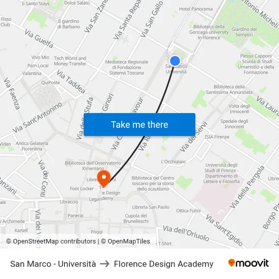 San Marco - University to Florence Design Academy map