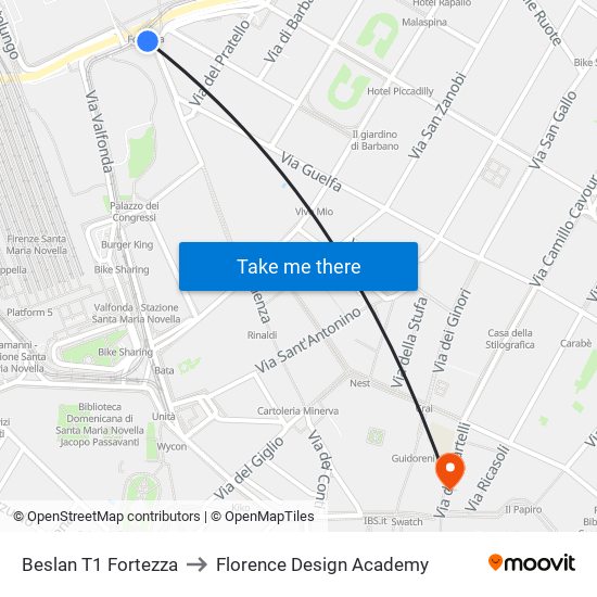 Beslan T1 Fortezza to Florence Design Academy map