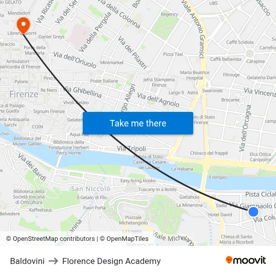 Baldovini to Florence Design Academy map