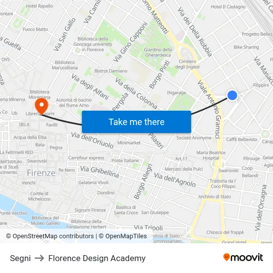Segni to Florence Design Academy map