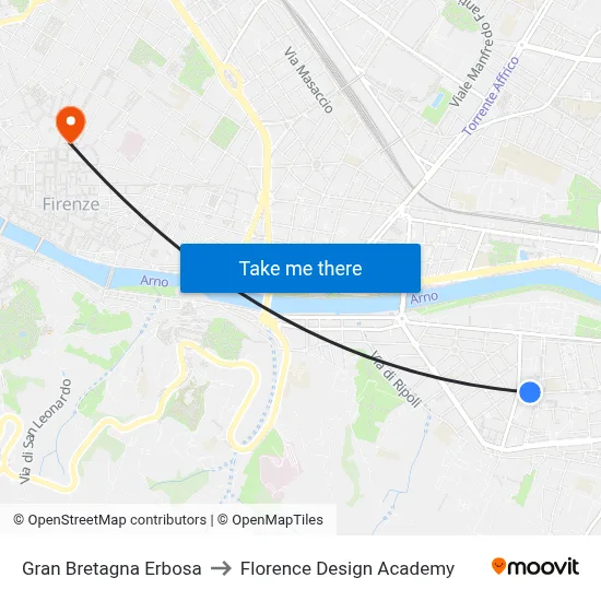 Great Britain Erbosa to Florence Design Academy map