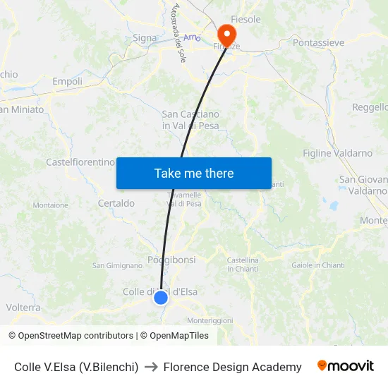 Colle Val d'Elsa (Via Bilenchi) to Florence Design Academy map