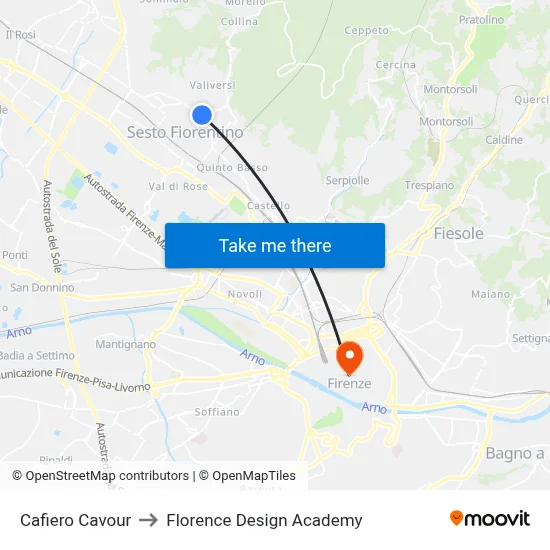 Cafiero Cavour to Florence Design Academy map