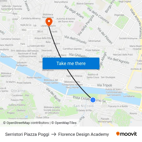 Serristori Poggi Square to Florence Design Academy map