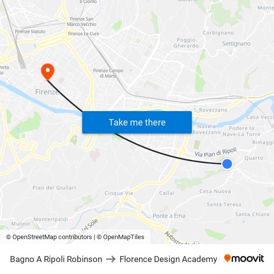 Bagno A Ripoli Robinson to Florence Design Academy map