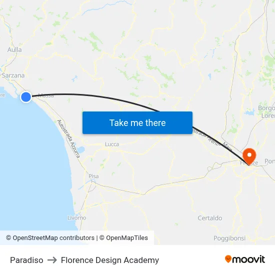 Paradiso to Florence Design Academy map