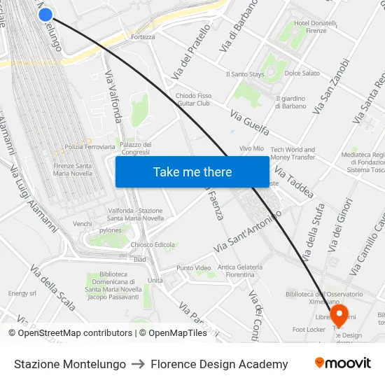 Montelungo Station to Florence Design Academy map