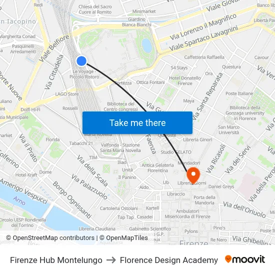 Florence Montelungo Hub to Florence Design Academy map