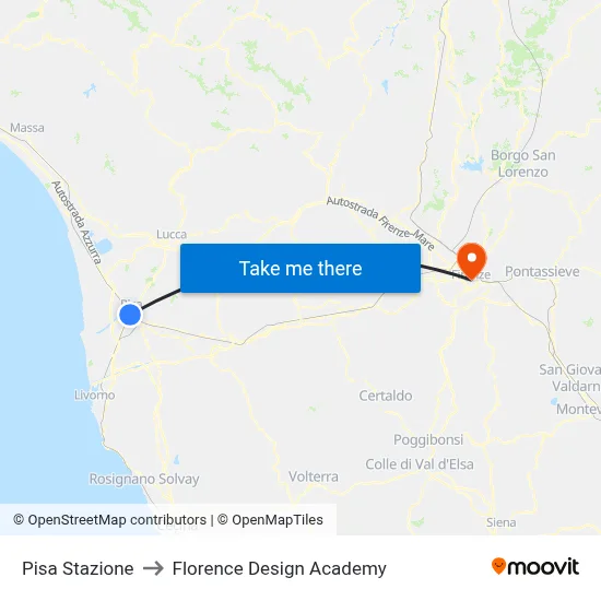Pisa Station to Florence Design Academy map