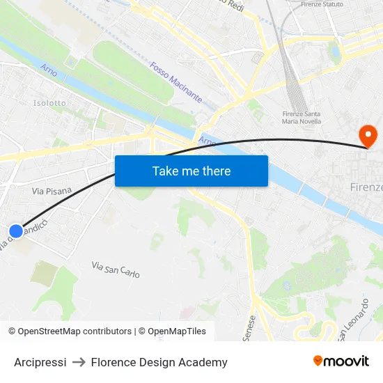 Arcipressi to Florence Design Academy map