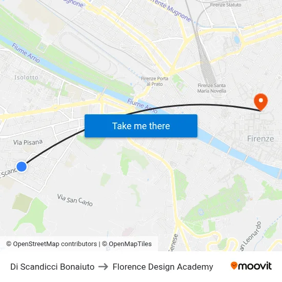 Scandicci Bonaiuto to Florence Design Academy map