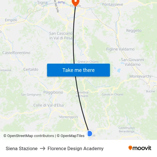 Siena Station to Florence Design Academy map