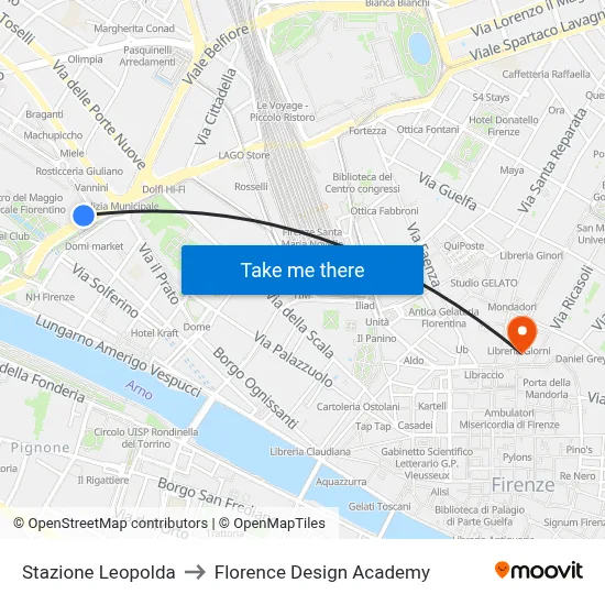 Leopolda Station to Florence Design Academy map
