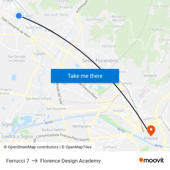 Ferrucci 7 to Florence Design Academy map