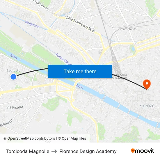 Torcicoda Magnolias to Florence Design Academy map