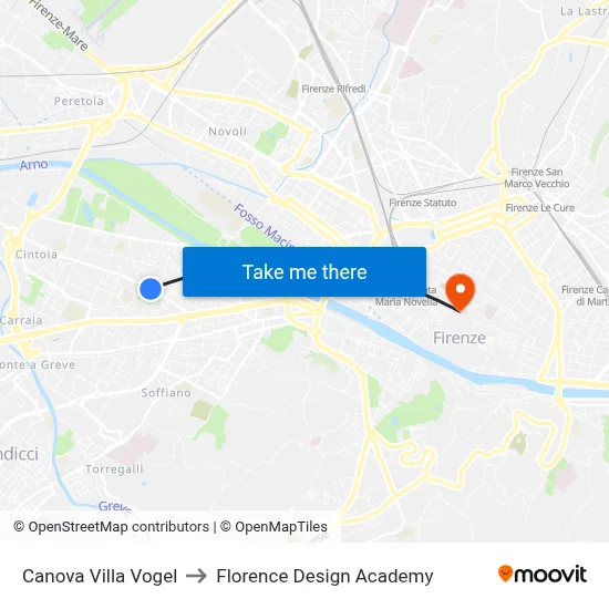 Canova Villa Vogel to Florence Design Academy map