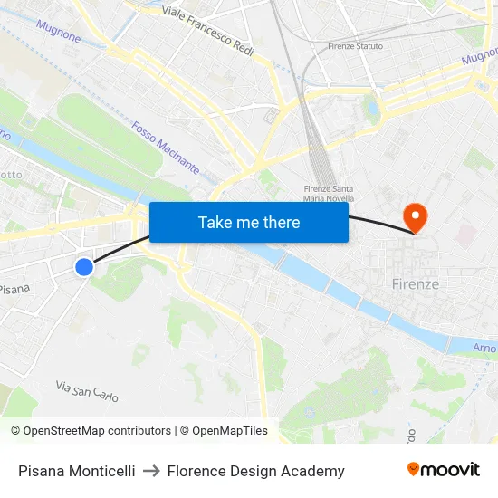Pisana Monticelli to Florence Design Academy map