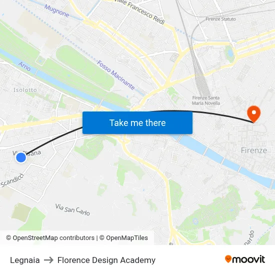 Legnaia to Florence Design Academy map