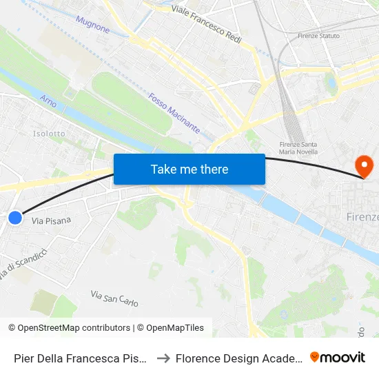 Pier Della Francesca Pisana to Florence Design Academy map