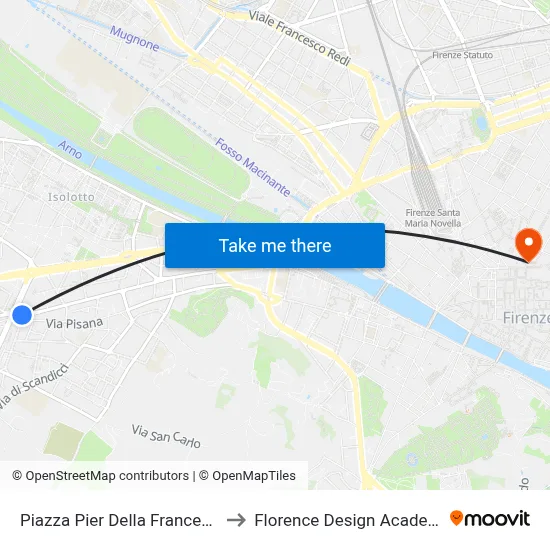 Piazza Piero Della Francesca to Florence Design Academy map